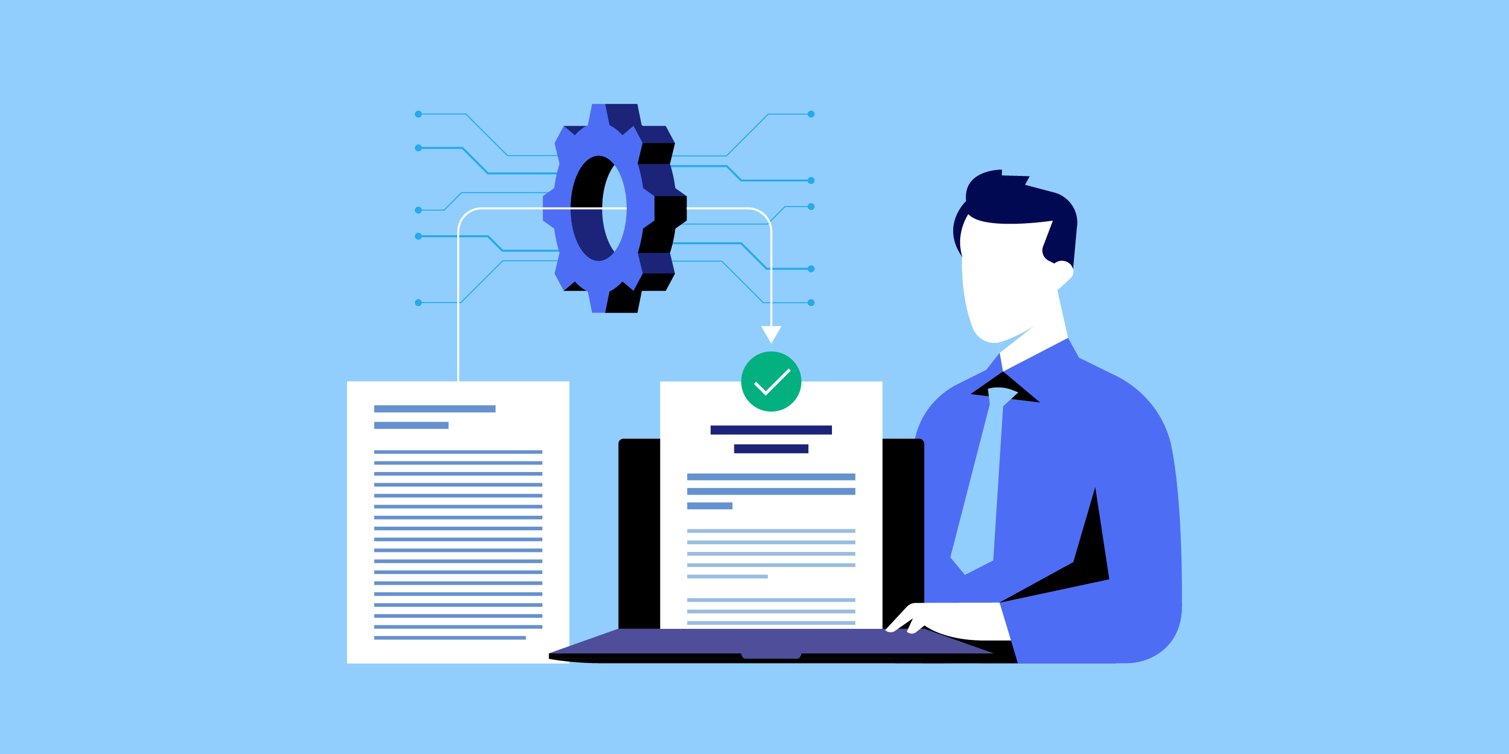 Illustration of AI reviewing a resume and cover letter, representing modern cover letter generators and automated screening.