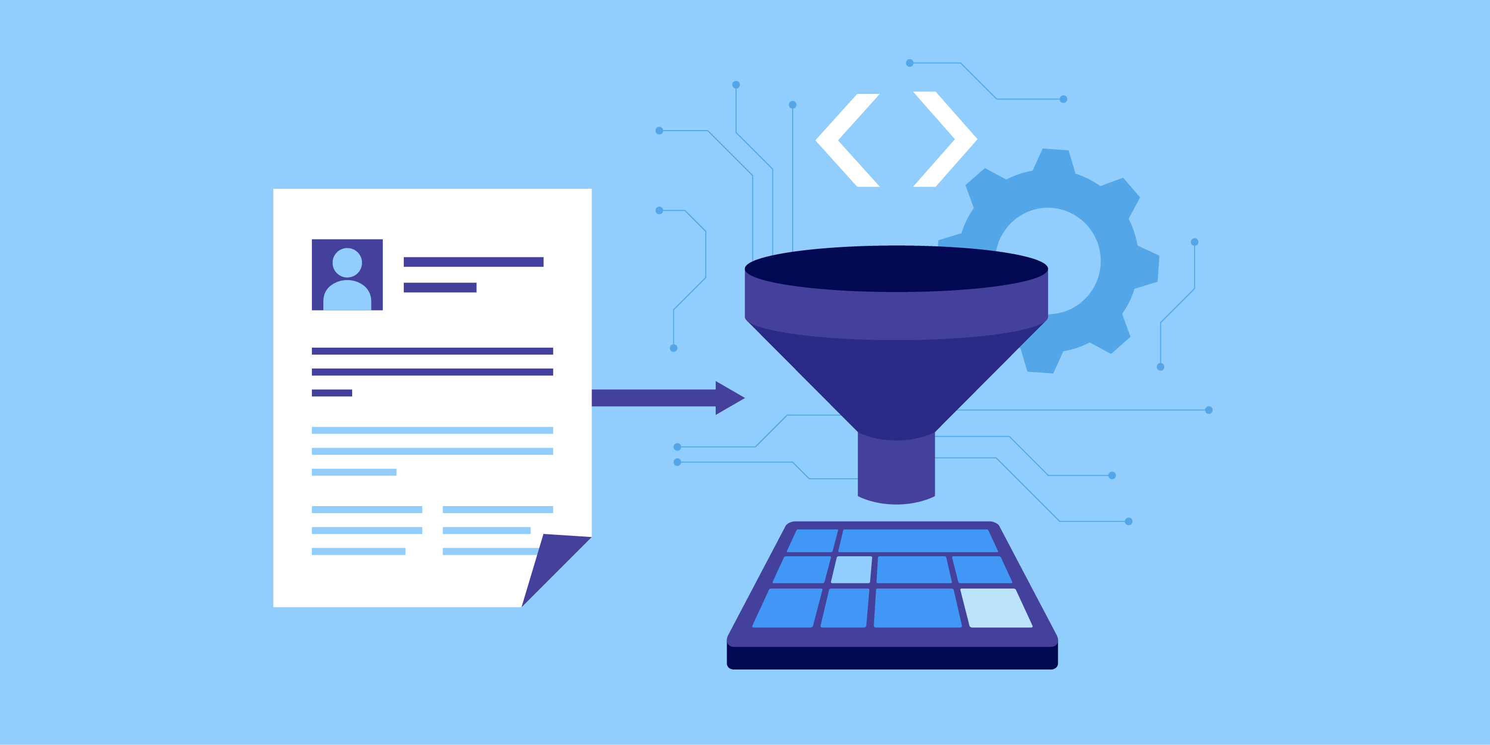 An illustration shows a resume going into an ATS checker funnel.